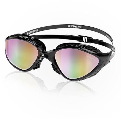 BUDDYSWIM Lunette Piscine Adulte OzeanX. Lunette Natation Homme avec Protection UV400. Lunette de Piscine Femme Antibuée,Verres Panoramiques XVISION. Ajustement Hydrodynamique Confortable pour Piscine