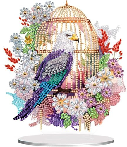 CAYUDEN DIY Diamantmålning Bordsdekoration, 5D-diamantmålning för Vuxna Barn 5D Papegoja Diamant Målning Stående Konstset Diamant Målning Bord Dekoration Diamond Painting Ornament för Dekoration, Gåva
