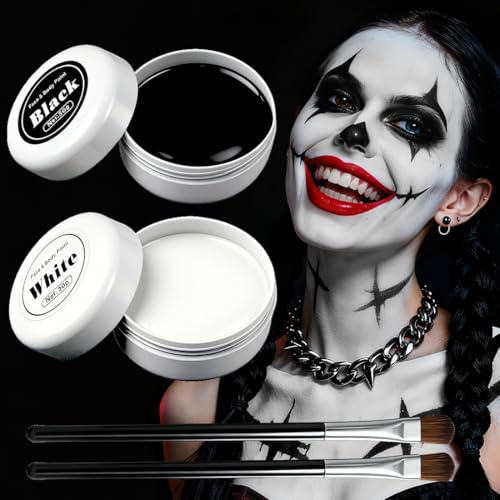 Maquillaje Halloween Blanco y Negro, Pinturas Corporales Blanco y Negro Halloween, Maquillaje Halloween, Pinturas Cara Carnaval Corporales para Teatral Fiesta Cosplay 100g