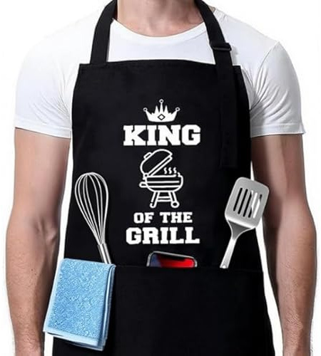 Tablier de Cuisine pour Homme, Tablier Barbecue avec Poches, Tablier Cuisine Homme Personnalisé, Tablier de Cuisine BBQ pour Barbecue Fête, Fête des Pères, Anniversaire, Noël
