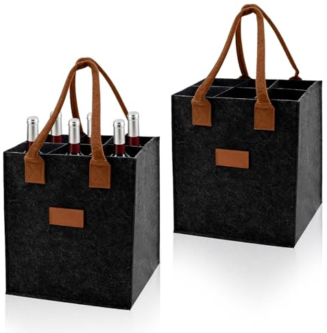 Fahibin 2 Pcs Flaschenträger für 6 Flaschen, Faltbarer Flaschenträger mit Trennwänden, Filz Flaschenkorb Männerhandtasche für Wein Bier Getränke