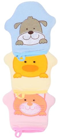 TOGEVAL 3 pièces Lot de de Bain Garçon Fille Microfibre Douce de Toilette Colorés Cartoon pour Garçon et Fille Exfoliation Délicate pour Peau Sensible