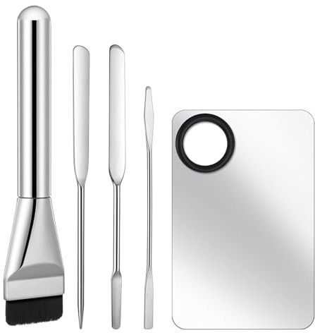 Makeup Palette Tray Foundation Brush 5Pcs Makeup Brush Set 3 Size Spatulas Stainless Steel Cosmetic Palette Mixer Nail Art Tray Professional Make Up Artist Tool For Nailart Eyeshadow Eyelash Pigment