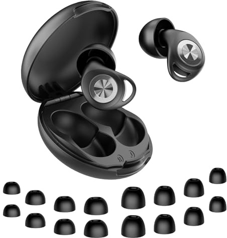 Tapones Oidos Ruido Dormir, 45dB Tapones Oidos Cancelacion de Ruido Protección Auditiva para Dormir/Concentración/Conciertos, con 8 Reutilizable Puntas(XS/S/M/L) y Estuche,Nero
