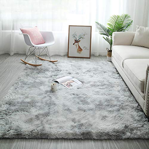Mattor, fluffig sovrumsmatta, mjuk golvmatta, halkskydd, vardagsrumsmattor, lurviga plyschmattor för vardagsrum, heminredning (grå-vit, 80 x 200 cm)