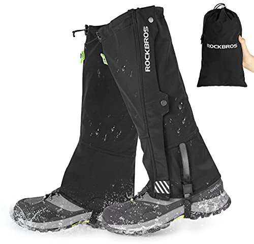 ROCKBROS Snow Boot Leg Gaiters for Hiking Waterproof Leg Gaiter for Skiing Walking Snow Boot Gaiters Tear Resistant Adjustable Gaiters
