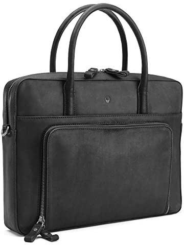 DONBOLSO Laptoptasche Nizza I Leder Umhängetasche mit Notebookfach I Aktentasche für Laptop I Schultertasche für Damen und Herren I Businesstasche I Vintage Schwarz