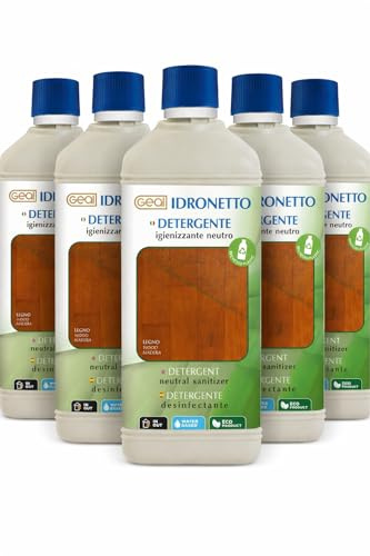 IDRONETTO GEAL Conf. 5 x1 Litro, Detergente Neutro Igienizzante per Parquet e Pavimenti in Legno – Formula Concentrata, Senza Risciacquo.