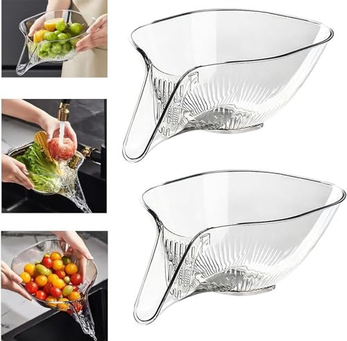 Jicyor Multifunctional Kitchen Drain Basket - Large Capacity Vegetable Washing Basket with 2pcs Dishwashing Cloth and Dry/Wet Separation Filter with Funnel
