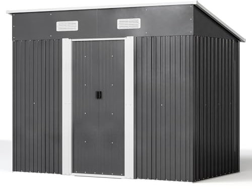 XEMQENER Garden Storage Shed with Base, 4x8 FT Outdoor Metal Storage Shed, Lockable Garden Sheds with Door and Roof for Gardening Tools, Gardening Equipment, Bike, 238x131x182cm, Black
