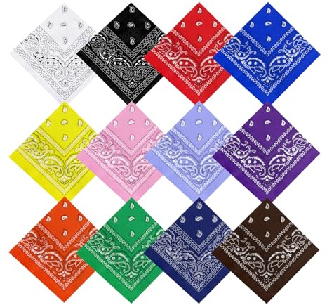 Pistha 12 Pack Bandanas for Women Men Cowboy Bandana Handkerchief Headband Face Mask Bulk for Party Costume (12, Multicolor)
