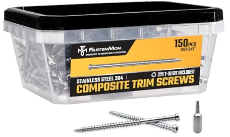 FM FastenMon Composite Trim Screws, #8 x 3” Stainless Steel 304, 150pcs, Hidden Fastener for PVC & Wood, Outdoor Deck, & Exterior, Rust-Resistant, T-10 Star Drive, 1.4lbs