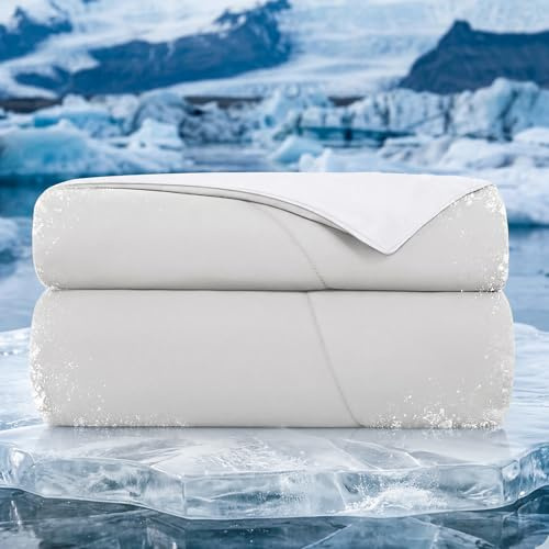 Topcee Cooling Comforter 90x90-Cooling Blanket Everlasting Cold Touch for Hot Sleepers-Q-max 0.35 Double-Sided Lightweight Design Summer Ice Blanket for Night Sweats-Grey Queen