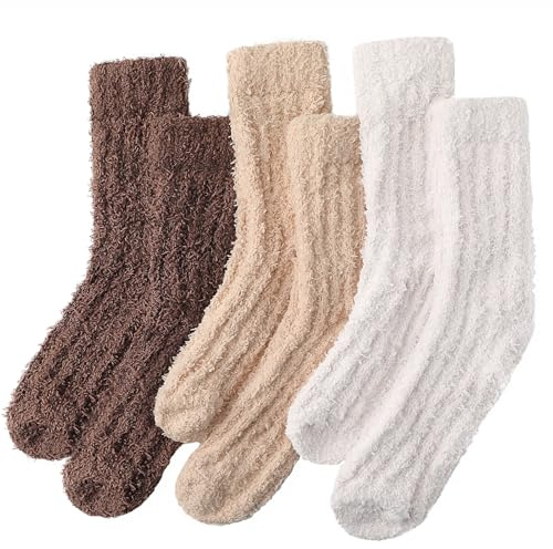 fauson Fuzzy Socks for Women - 3 Pairs Slipper Socks for Women, Soft & Cozy Slipper Sock for Winter Home and Sleeping