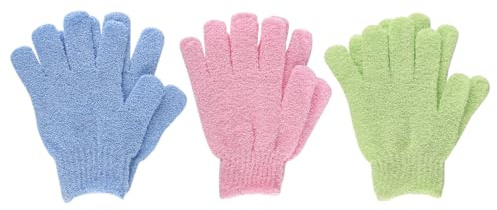 3 Pares De Guante Exfoliante Corporal, Manoplas Baño, Guantes Exfoliantes Doble Cara, Accesorios De Baño, Exfoliantes De Cinco Dedos Para Mujeres Ducha Spa Masaje - Verde, Azul, Rosa