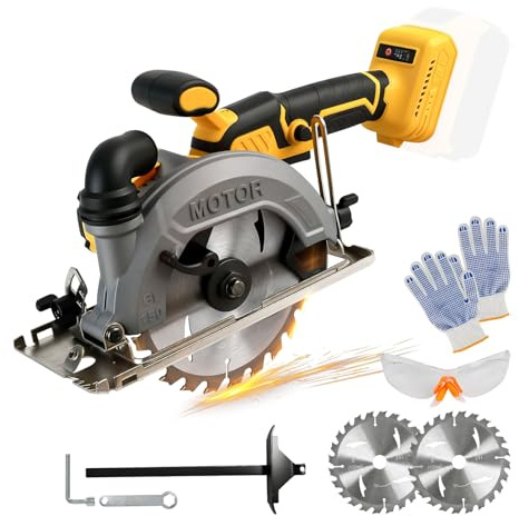 Sega circolare senza fili da 15,2 cm, compatibile con batteria Dewalt da 18 V (senza batteria), sega circolare senza spazzole 6200 giri/min con 2 lame per sega a 24 denti, profondità di taglio massima