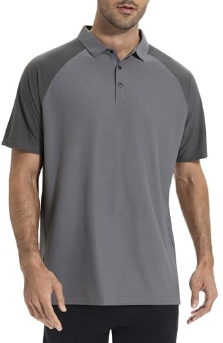 AMZSPORT Polo Manga Corta para Hombre Secado Rápido Transpirable Tenis Verano para Hombre Golf Camisa Deportiva Casual,Gris XL.