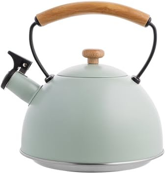 FLORINA Wasserkessel (2,3 l) | Edelstahl Teekessel NATURA | Flötenkessel mit Holzgriff | Automatischer Pfiff | Wasserkocher für Induktionsherd, Gasherd und Elektroherd | Farbe: Mint