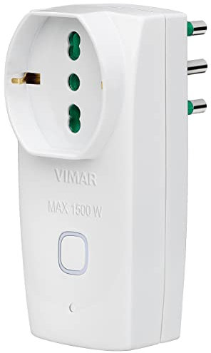 VIMAR Presa intelligente WiFi 00335.B, adattatore multiplo compatibile con Alexa e Google home, spina 16A, presa universale da 16A, comando vocale e telecomando con App View, Bianco