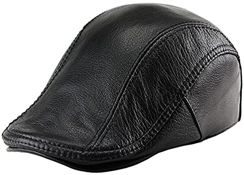 LUTICELI Men's Lambskin Leather Flat Cap Ivy Newsboy Hats Beret Cabbie Hat Black