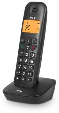 SPC Air – Téléphone Fixe sans Fil avec écran éclairé, identifiant d'appelant, répertoire de 20 Contacts, Mode Mute, 5 mélodies Disponibles, compatibilité Gap et Mode ECO - Noir