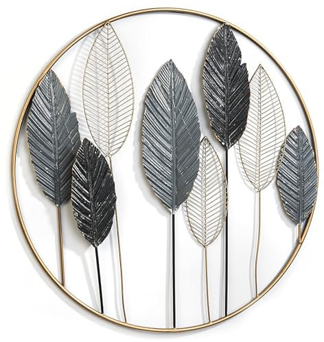 Kobolo Wandbild Wanddeko Metallbild - FOGLIA - Metall - weiß gold grau