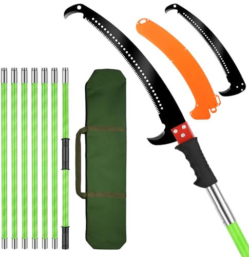 8M Serrucho Telescopico de Mano,Sierra de Poda Telescópica con Bolsa,Pertiga Telescopica Podar con 2 Hoja de Acero Cortante Sierra,árboles Juego Herramientas Jardín para Podar Palmeras Arbustos
