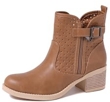 QUEEN HELENA Stivaletti Bassi Traforati con Tacco Basso Casual Donna X30-107 (Cuoio, Sistema Taglie Calzature EU, Adulto, Donna, Numero, Media, 36)