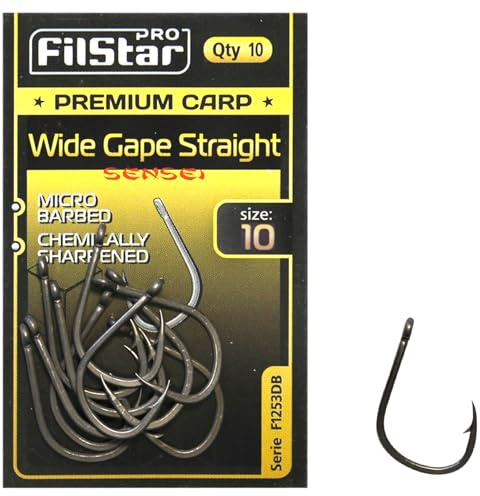 PRO FILSTAR 10 Stück Angelhaken Set Wide Gape Straight N10 - Haken für Karpfenangeln - Karpfen Angeln Zubehör - Pop Up Boilies Karpfenhaken - Carp Fishing Hooks - Angelzubehör Karpfen - Karpfen Rigs