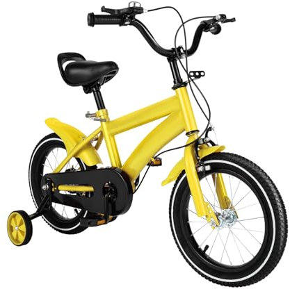 14 tums cykel barncykel mountainbike, barn ungdom pojkar r balans cykel flicka MTB cykel cykel cykel, halkfria och slitstarka hjul, med stödhjul cykel, 3–6 år, gul cykel
