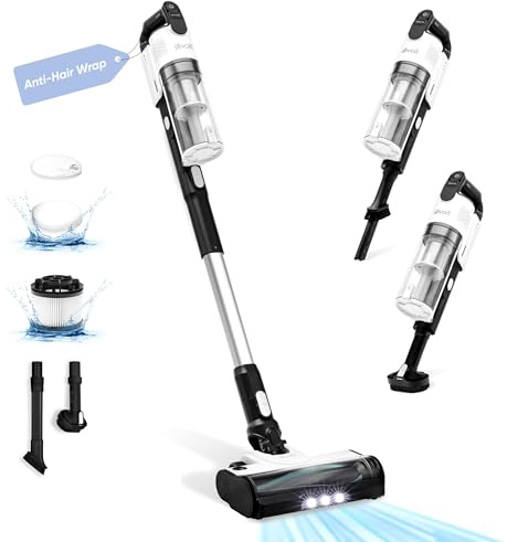 LEVOIT Aspirateur Balai sans Fil 4 en 1 Léger Anti-Enchevêtrement, jusqu'à 50 Mins, 5 Couches Filtre à 99,9%, Lumière LED, pour Les Poils d'animaux, Poussière, Sols Durs, Voitures, Balais Électriques