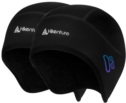 HIKENTURE Wintermütze 2er Pack, Winddichte Fahrrad Mütze Winter, Warm Bike Cap, Helm-Unterziehmütze Herren/Damen für Fahrradhelm Skihelm Kletterhelm Radfahren-D2