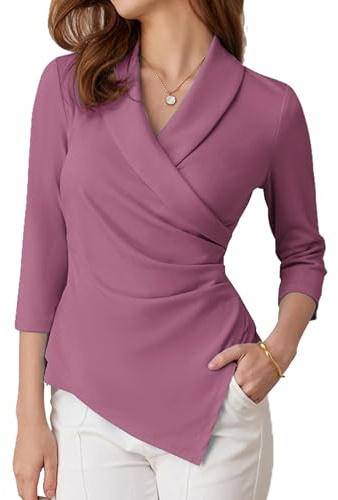 GRACE KARIN Women's V-Neck Tops 3/4 Sleeve Elegant Wrap Blouses Office Work