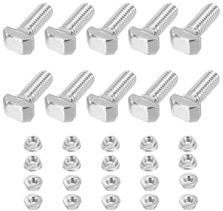 PATIKIL Vis À Tête Marteau M5x10, 10 Pièces Vis À Tête Marteau Pour Fente En T Avec 10 Pièces Écrous À Collier Hexagonaux Pour Profilé Aluminium Série 2020 Norme Européenne