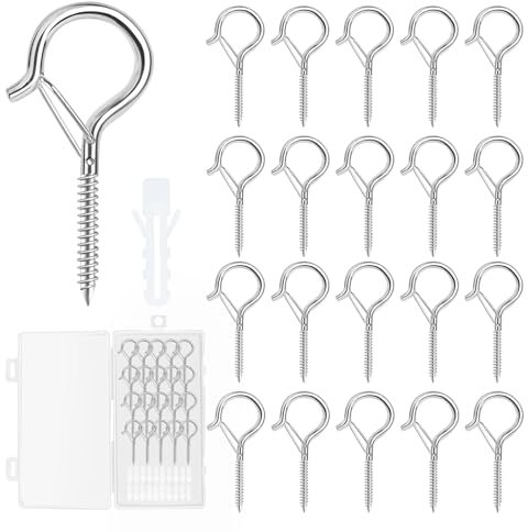 VMUTGA 20 Pièces Crochets à Visser, Crochets à Vis avec Fermoirs de Sécurité, Crochets de Plafond pour Suspendre des Plantes en pot, des Luminaires, des Hamacs, des Décorations, Argenté