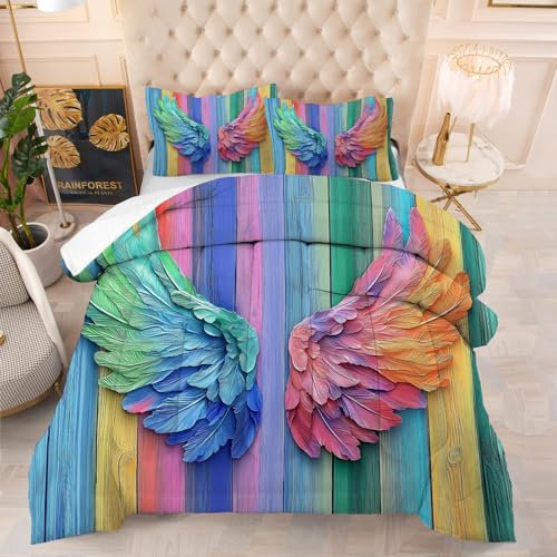 GSAEIMCT Flügel Bettdecke 140x200 cm Ganzjahresdecke - Steppdecke Farbige Engelsflügel 4 Jahreszeiten Decke Atmungsaktive, Gefüllte Steppdecke mit Kissenbezug Winter Quilted Steppdecke