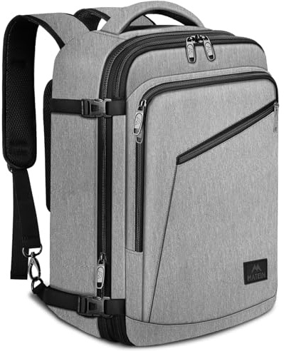 MATEIN Mochila Cabina 40x30x20 Vueling, Extensible Mochila Viaje Cabina Avion Multifuncional Compartimentos Travel Backpack Equipaje de Mano Maleta de Mano Avion para Negocios, Trabajo, Viajes, Gris