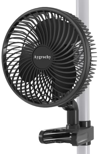 Aygrochy 10 W Växtventilator med klämma, EC-motorer, växtventilator med 10 hastigheter, IP-44-skydd, växande clip-on-ventilator för tält, inte oscillerande (manuellt oscillerande)