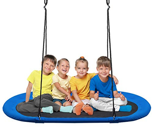 COSTWAY 60 inch Kids Nest Swing, Giant Platform Swing with Adjustable Hanging Ropes, 150kg Capacity Tree Swing Seat for Park Backyard Playground (Blue)