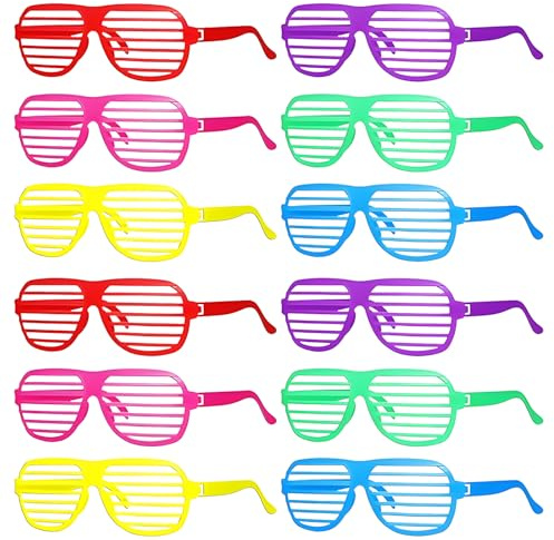 BeoTnp 12 PCS Party Glasses, Neon Party Accessories, 6 Differents Color, Neon Retro Style, Random Colour Mix, Party Glasses for Adult, Fun Costume 80s Glasses, Dress Up Events