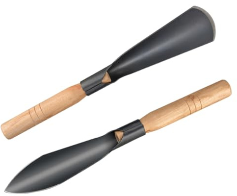 HIAKDOFT Lot De 2 Pelles à Planter en Métal Manche en Bois pour Jardinage, Léger Et Compact, Outil De Désherbage Polyvalent, Fournitures De Jardinage Pratique pour Plantation Potagère Fleur