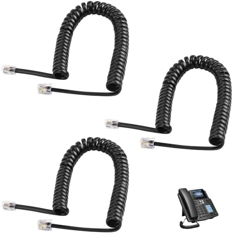 Ksywydu 3 Pièces Câble pour Combiné de Téléphone, Cable Telephone Fixe RJ9 4P4C Spiralé Noir 5M Câble Téléphonique à Spirale Extensible Remplaçant pour Téléphone de Bureau Maison Fax Modem