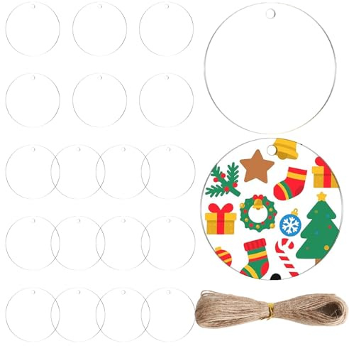 FrostyFlair 20 Pezzi Disco Acrilico Rotondo, 7.5cm Vetro Acrilico Trasparente con Foro, 2mm di Spessore Lastra Acrilica, Pannello Acrilico Trasparente per Pittura, Pendenti Decorativi