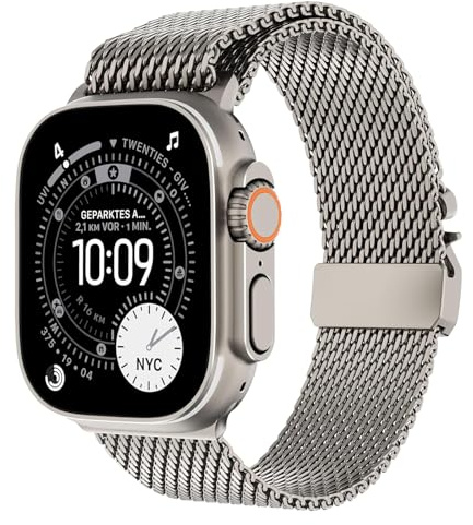 Titan Armband für Apple Watch Ultra 3/2/1 49mm, Neues Design-Verschluss Titan Milanaise Armand für Apple Watch Armband 49mm 46mm 45mm 44mm 42mm(Serie 3 2 1), Series 11/10/9/8/7/6/5/4/3/2/1/SE