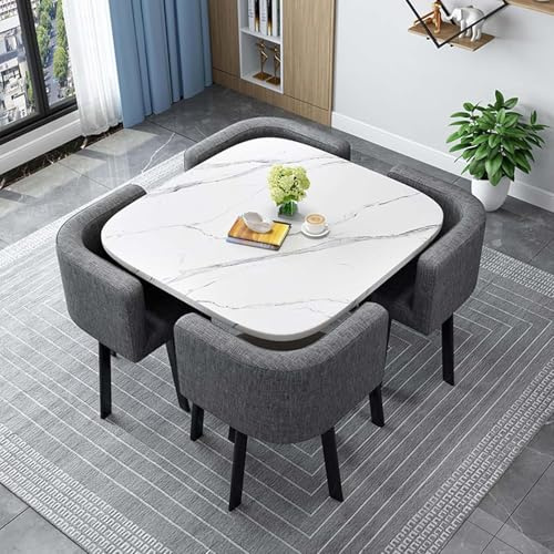Juego de mesa de comedor redonda cuadrada con 4 sillas, moderna mesa de comedor para espacios pequeños, ideal para balcones y reuniones, 90 cm, elegante y funcional grupo de comedor