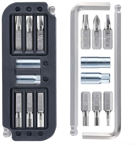 Gdfnmogo Outil multifonction 10 en 1 pour réparation de vélo en acier CRV avec clé hexagonale, embouts de tournevis, outil de maintenance portable avec poignée ergonomique