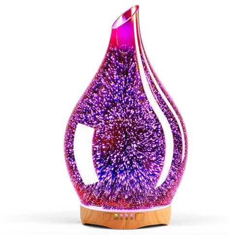 Porseme 280ml Large Glass Scented Oil Diffuser,3D Ultrasonic Aromatherapy Humidifiers,Color Changing Essential Oil Diffuser with Timer,Aroma Diffuser for Home Lamp,Waterless Auto-off for Home Gift