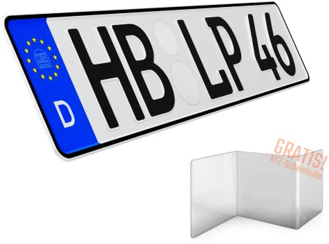 1 Stück KFZ Kennzeichen 46cm x 11cm Nummernschild 460mm x 110mm Wunschkennzeichen DIN Zertifiziert Autokennzeichen auch für Fahrradträger Anhänger LKW Wunschprägung amtliches Kennzeichen Autoschild