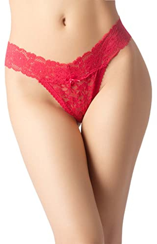 iB-iP Donna Trasparente Intimo Alta Pizzo Stringa Mutandina Vita Bassa Perizoma, Taglia: 46, Rosso Caldo