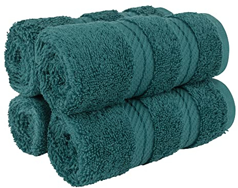 American Soft Linen Luxury Washcloths for Bathroom, 600 GSM 100% Cotton 4 Piece Turkish Wash Cloth Set, 13x13 in Soft Rags for Body and Face, Teal Washcloths